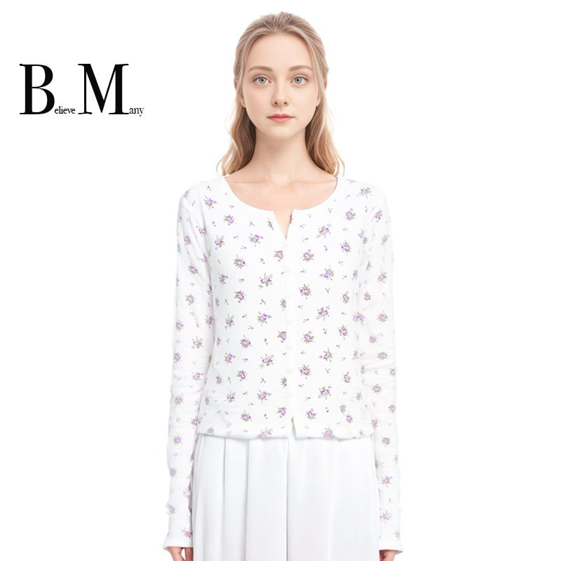 BM紫色碎花T恤开衫外套