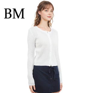 开衫 针织衫 外套ROSE朴彩英同款 简约长袖 秋 圆领麻花纯色短款 BM薄款