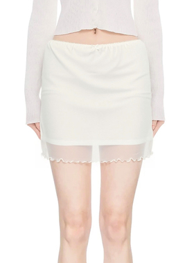 BM迷你白色短裙夏 法式茶歇风纱网柔软凉感直筒百搭蝴蝶结半身裙