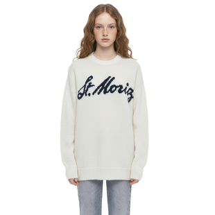 宽松保暖套衫 休闲软糯米白色毛绒字母针织长袖 上衣 美式 BM大毛衣