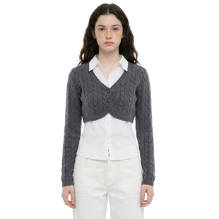 针织开衫 BM2026早春外套 长袖 麻花纹超短款 显瘦三粒扣毛衣潮 美式