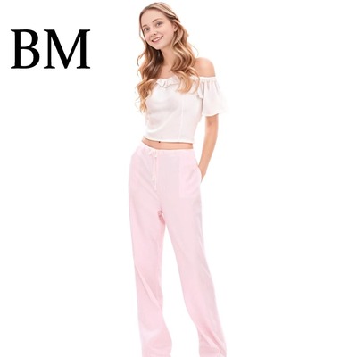 BM条纹亚麻裤薄款休闲居家慵懒裤
