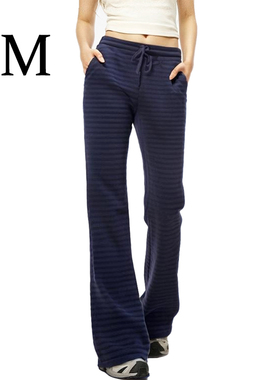 BM蓝紫条纹裤爆低腰抽绳美式高街显瘦休闲风微嗽运动长裤子女秋冬