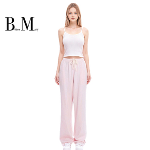 INS 白女棉神裤 BM慵懒卫裤 嫩粉色柔软舒服内抽绳系带休闲运动长裤
