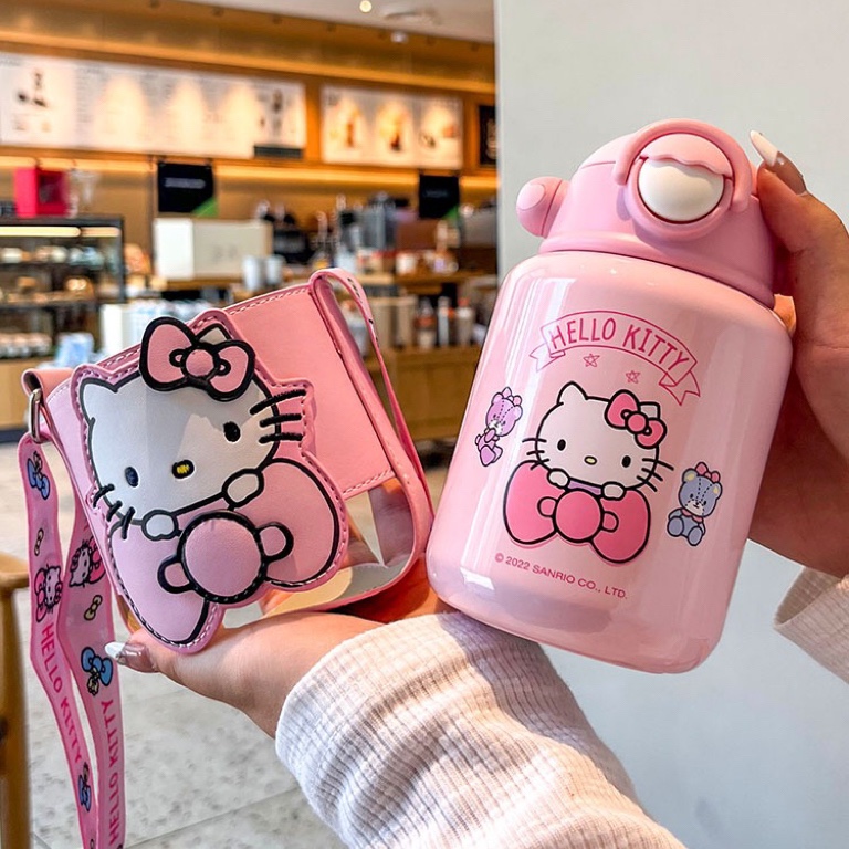 HelloKitty儿童吸管保温杯凯蒂猫学生可爱奥特曼两用带杯套便携壶