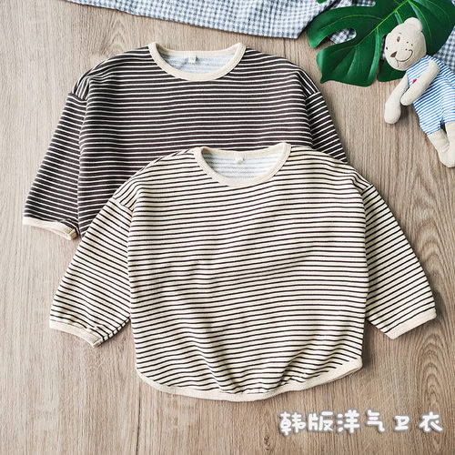 春秋纯棉儿童条纹卫衣百搭