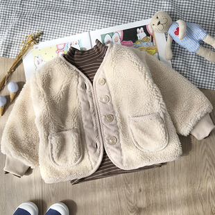 厚实保暖小童宝宝毛绒外套婴儿棉衣小童棉服羊羔绒加厚外套