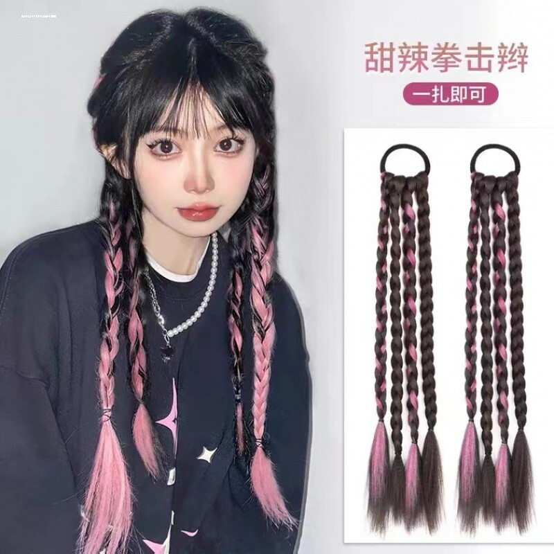 假发辫子网红麻花长辫子y2k辣妹拳击鱼骨辫双马尾脏辫夹子假辫子图片