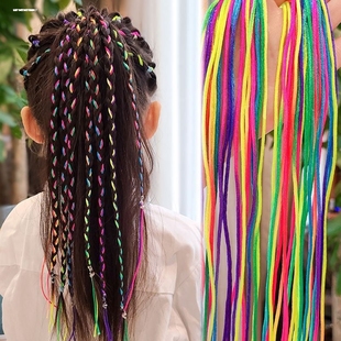 编发彩绳混色扎头彩色脏辫发绳辫子儿童彩带女头饰绑头绳丝带发带