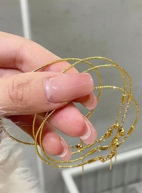 手圈 车花纹针尾裸链可调节超细手链DIY银饰串珠配件