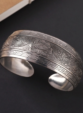 【复古风】宽面手镯 手工雕刻 个性设计 时尚手链 女士礼物