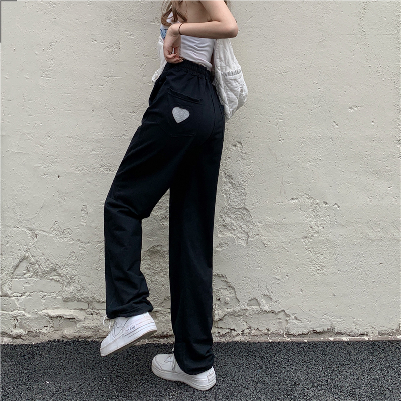 Real shot real price - Summer Korean loose and thin drawstring Leggings love leisure wide leg sports pants