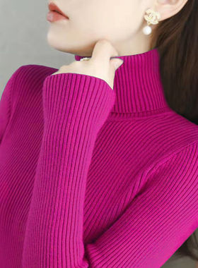 高领毛衣打底衫女内搭洋气秋冬套头长袖修身紧身加厚堆堆针织上衣