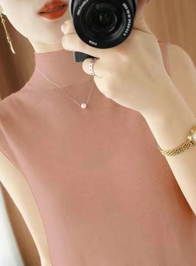 无袖半高领打底背心女内搭冰爽丝春夏新款薄款时尚白色修身针织衫