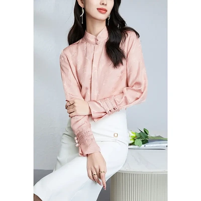 桑蚕丝衬衫真丝女2025春装上衣新款轻奢高级感立领国风新中式衬衣