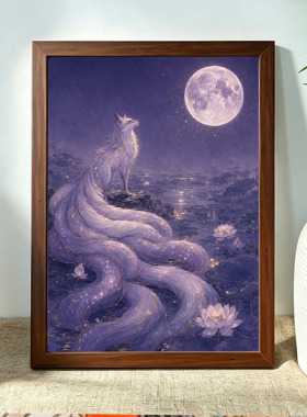 招财九尾狐挂画九尾胡九霄胡家东北出马客厅堂口装饰画办公室摆台
