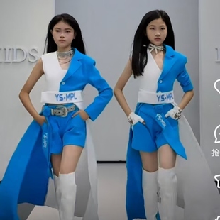 新款女童潮服模特走秀机车服儿童演出服少儿模特大赛T台比赛服装