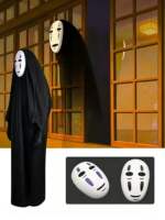 Halloween costume, faceless man cosplay costume, Spirited Away cosplay costume, Faceless ghost, black cape, cloak mask thumbnail 3