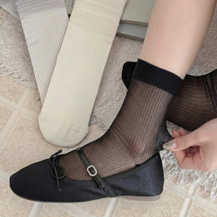 黑色女式中筒夏季通勤超薄款配小皮鞋轻奢女士夏天冰丝美式堆堆袜