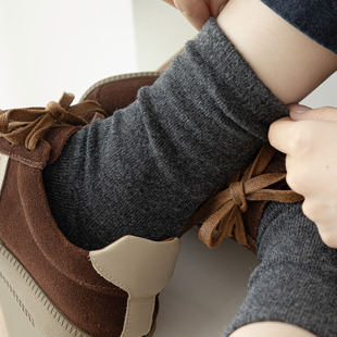 羊毛袜子女中筒袜百搭秋冬季 袜 堆堆袜纯色保暖加厚通勤女士配皮鞋