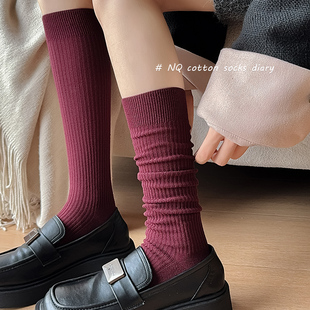 安可拉红小腿袜春秋款 秋冬百搭潮堆堆袜 微压性感纯棉高筒配小皮鞋