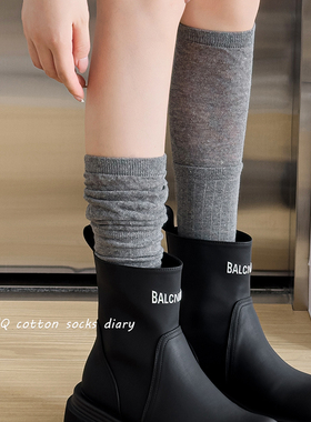 格雷灰色小腿袜春秋款配马丁靴子透气性感显瘦秋冬长筒纯棉堆堆袜