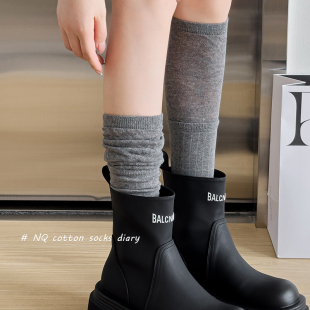 格雷灰色小腿袜春秋款 配马丁靴子透气性感显瘦秋冬长筒纯棉堆堆袜