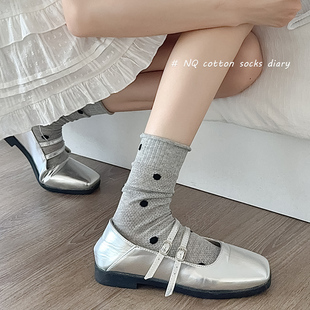 半透明波点女袜中筒夏季薄款灰色圆点学生夏天透气防臭长款月子袜