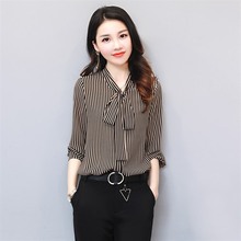 上衣女装 衬衫 牌2019春秋新款 美欧哥弟菲正品 雪纺条纹女士衬衣长袖