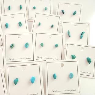 绿松石耳钉简约女小巧原创不对称纯银耳饰藏元素