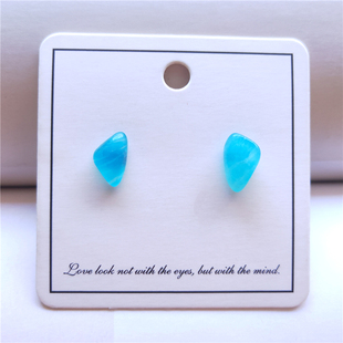 天河石耳钉女清新薄荷绿不对称小耳钉蓝绿色不规则裸石耳饰通勤