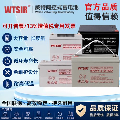 WTSIR威特蓄电池NPG-12V7AH17AH24AH38AH65AH100AH120AH直流屏UPS