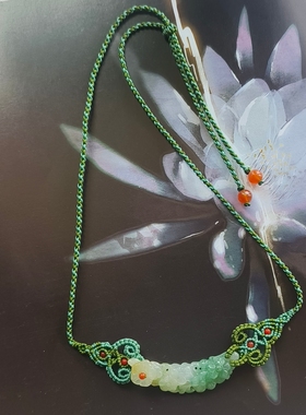 天然A货翡翠黄色特色雕花玉衡手工编织新中式国风项链女款礼物