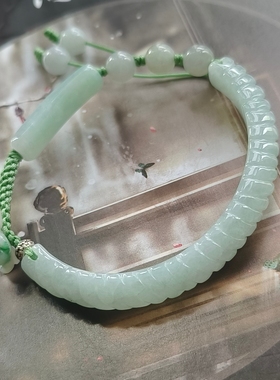 天然A货翡翠缅料晴色麻花半镯手工编织珠链手链新中式国风福利款