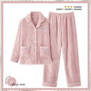 宽松家居服套装 大码 加绒加厚保暖法兰绒开衫 浪莎珊瑚绒睡衣女冬季