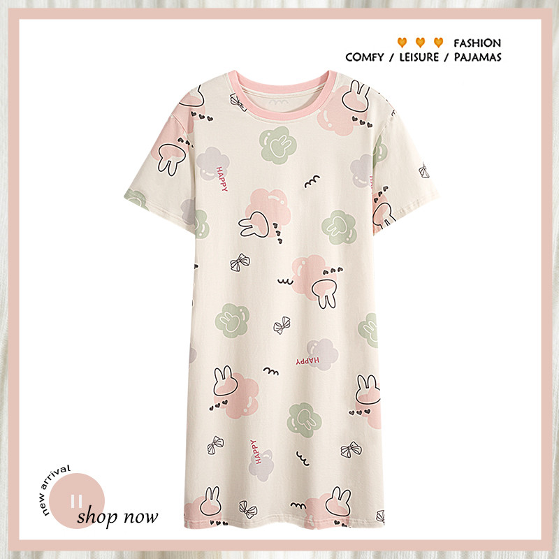 浪莎睡裙女纯棉圆领短袖家居服图片