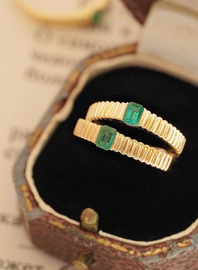 祖母绿S925银镶钻戒指ins风