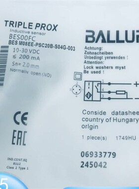 全新巴鲁夫接近传感器BES00FC实物拍摄BES M08EE-PSC20B-S04G-003