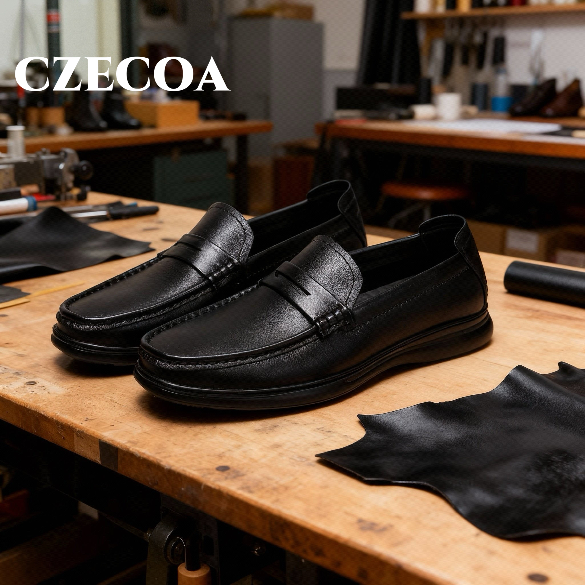 CZECOA男鞋真皮豆豆鞋软皮软底驾车懒人一脚蹬都市商务休闲乐福鞋