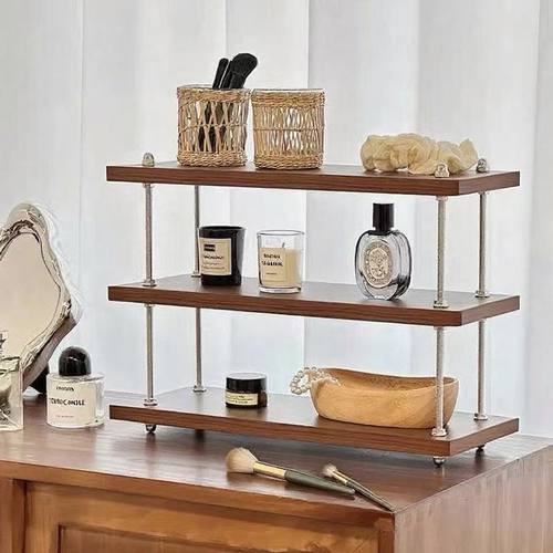 置物架中古风可调节架子厨房客厅办公室工位桌面夹缝收纳架水杯架