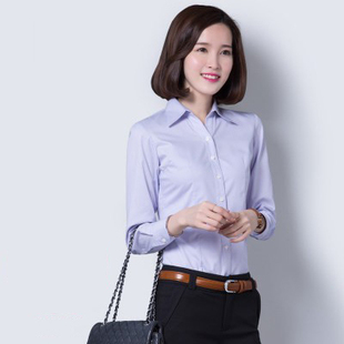 修身 长袖 职业斜纹免烫韩版 女装 抗皱棉白衬衣商务通勤OL工作服 衬衫