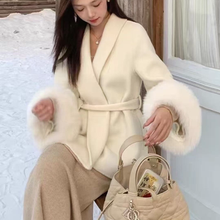 【mw1650】韩版双面红色大衣秋冬新款袖口中长款收腰外套女