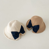 儿童渔夫帽春秋季 帽子 洋气针织蝴蝶结防晒帽男童女童宝宝出游时尚