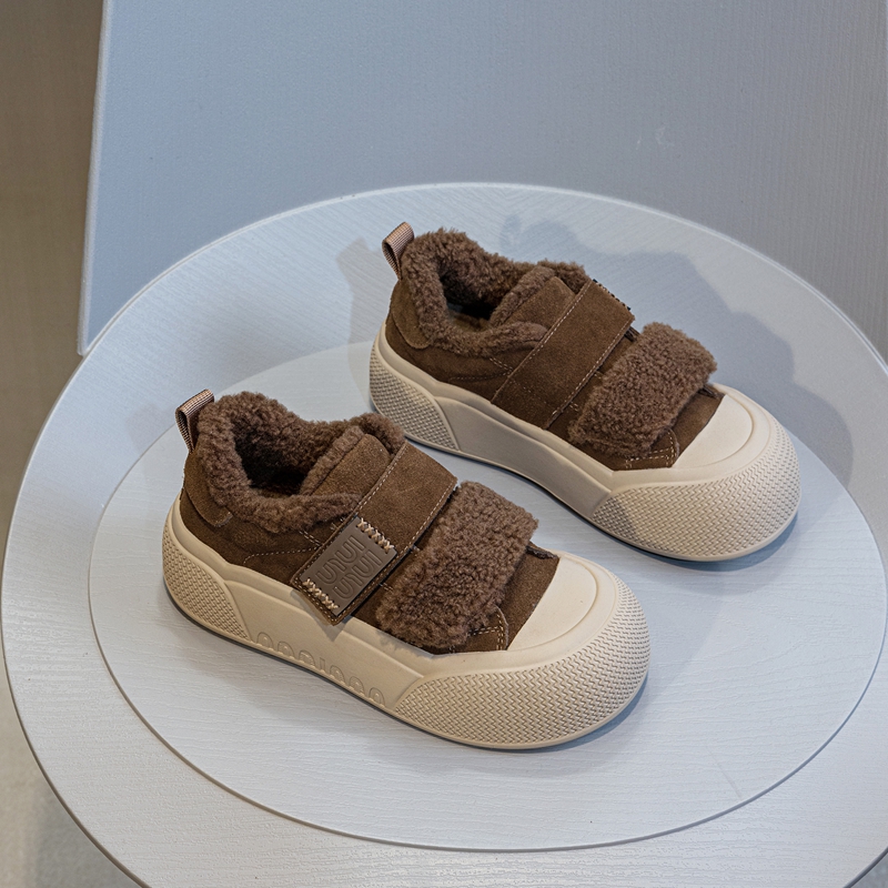 魔术贴厚底大头面包毛毛鞋女冬外穿2025冬季加绒雪地棉鞋运动板鞋