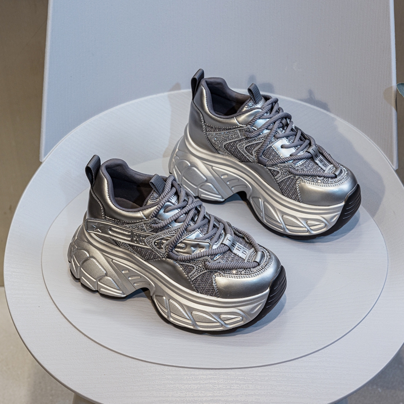 水钻厚底老爹鞋女轻巧增高爆款