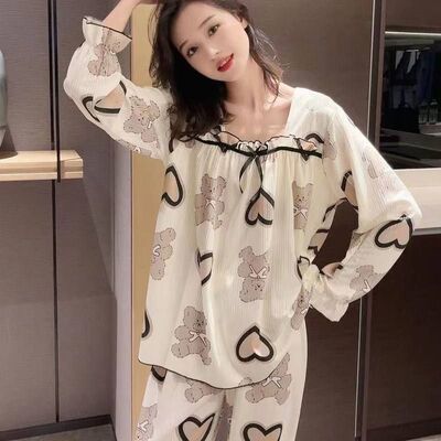 睡衣女Cartoon Pajamas春秋季新款ins长袖甜美舒适柔软家居服套装