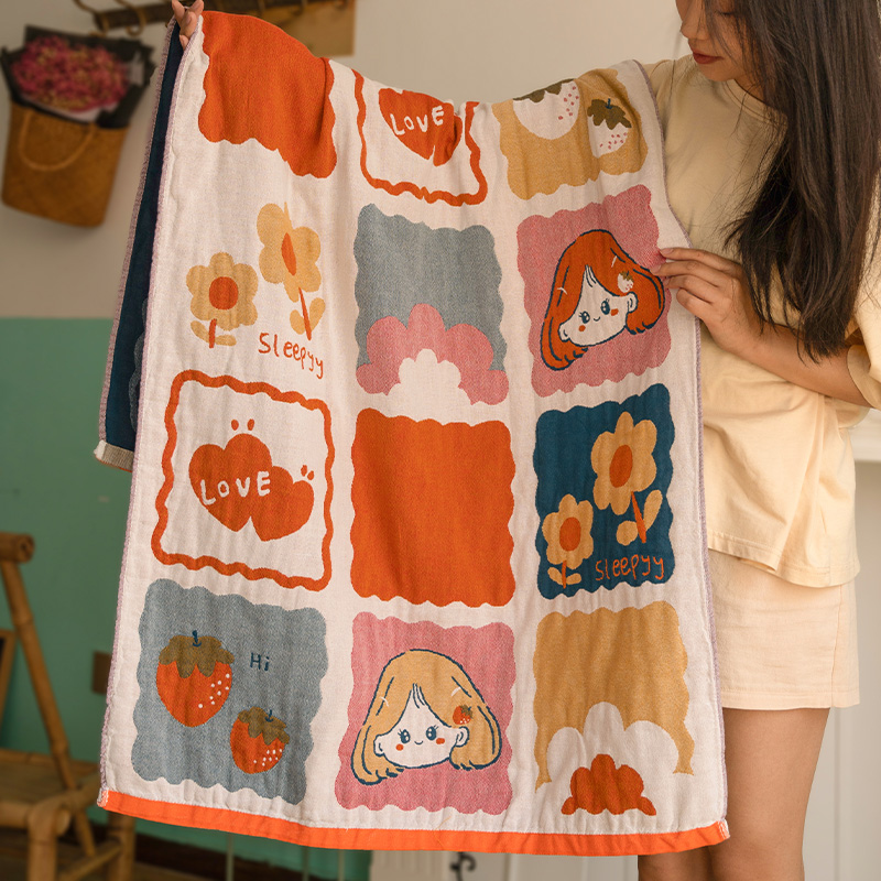 卡通纯棉女士儿童纱布浴巾