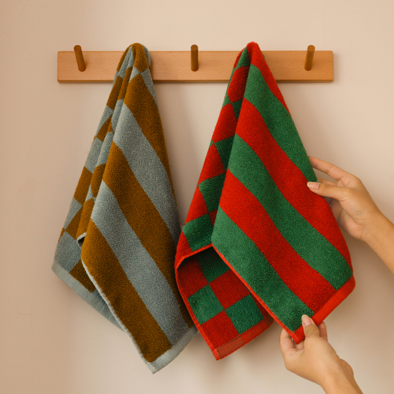 格子条纹毛巾纯棉柔软复古