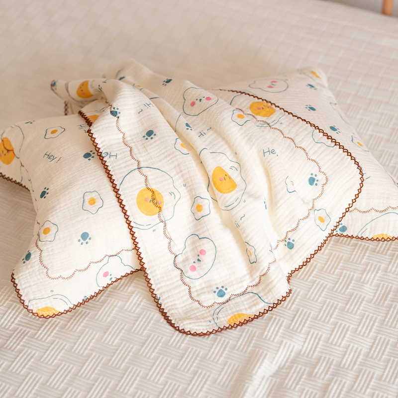 荷包蛋儿童枕巾纯棉a类六层纱布2025新款枕头巾透气小号枕巾