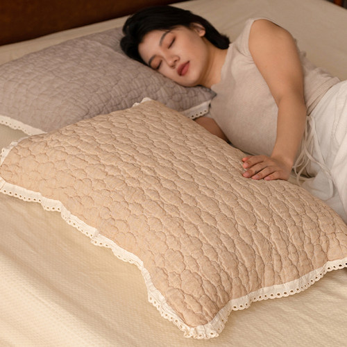 三色韩式云朵花边枕巾